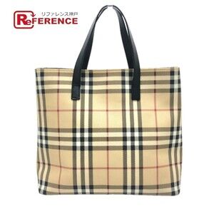 Burberry Check Tote Bag Leather Beige